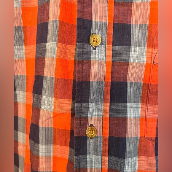 Haggar Men’s Short Sleeve Button-Down Plaid Shirt in Tomato, Azure, and Navy - Picture 3 of 5